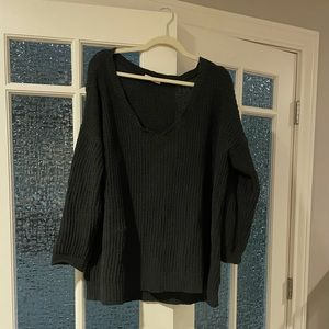 BB Dakota Green Chenille Chunky V Neck Sweater